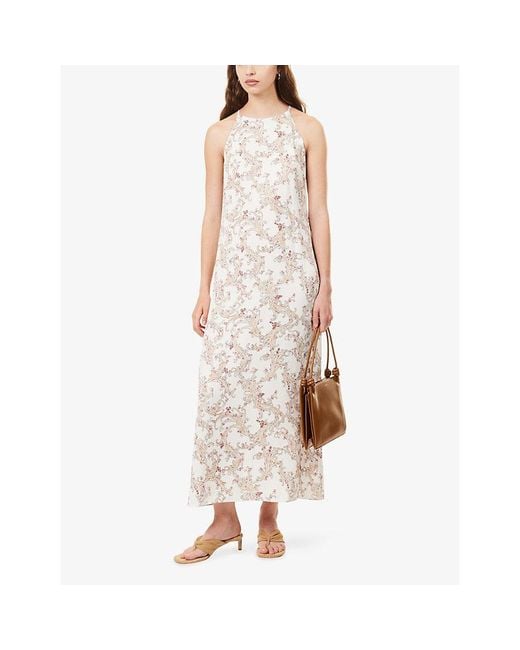 ME+EM White Sleeveless Graphic-Pattern Crepe Maxi Dress