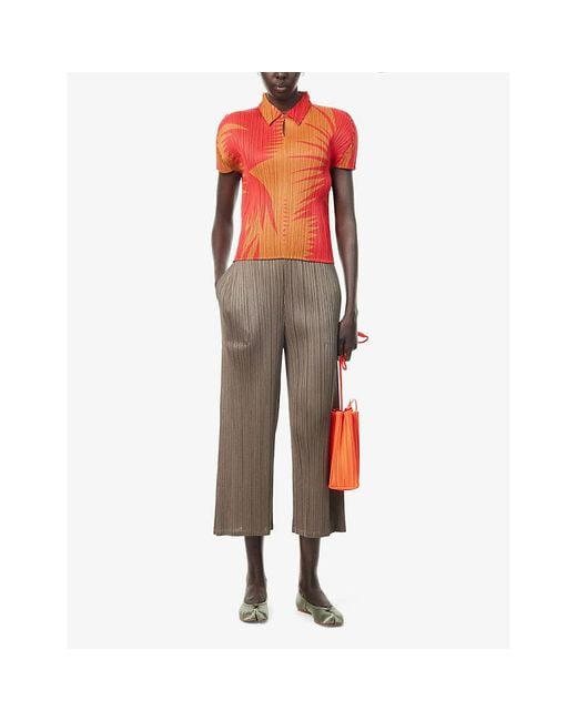 Pleats Please Issey Miyake Red Piquant Abstract-pattern Knitted Top