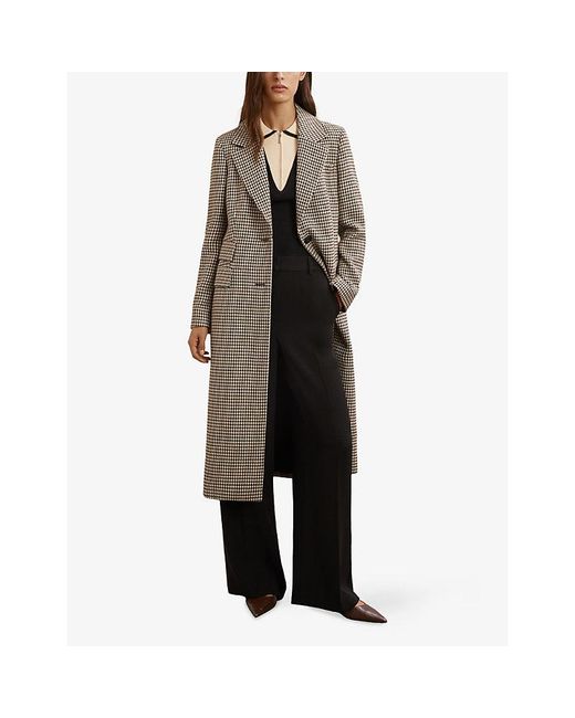 Reiss Brown Karina Checked Wool-Blend Coat