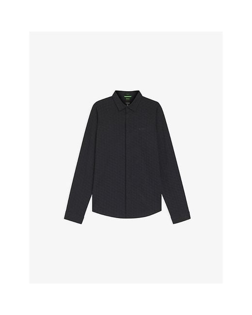Boss Blue Logo-Print Slim-Fit Cotton-Piqué Shirt for men