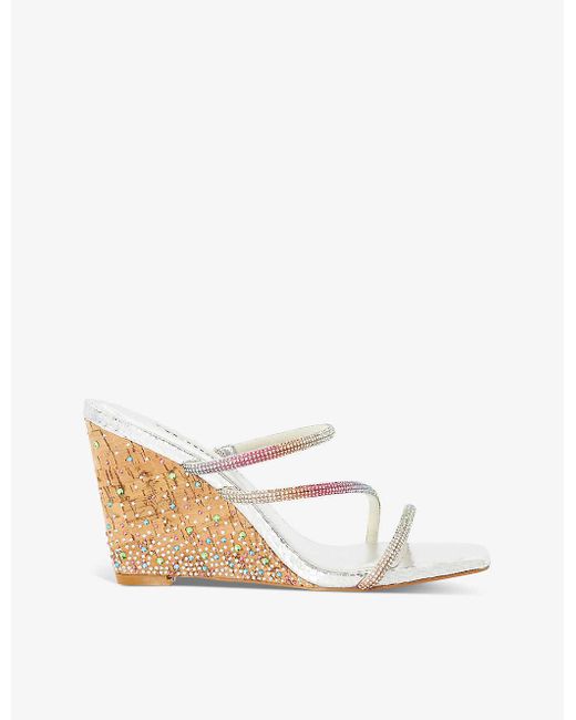Dune White Miri Crystal Diamante-embellished Wedge Sandals