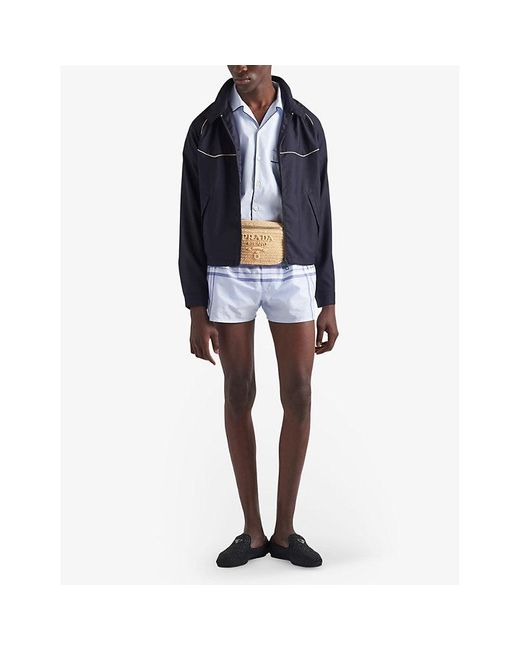 Prada Blue Brand-Appliqué Contrast-Piping Cotton Shirt Xxl for men