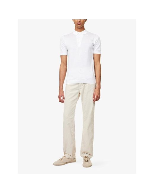 John Smedley White Adrian Sea Island Cotton Polo Shirt for men