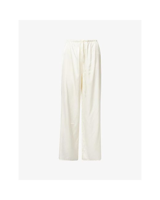 HYPHEN White Kenny Drawstring Satin Trousers