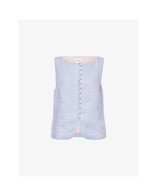 Reformation Blue Addison Gingham Linen Top
