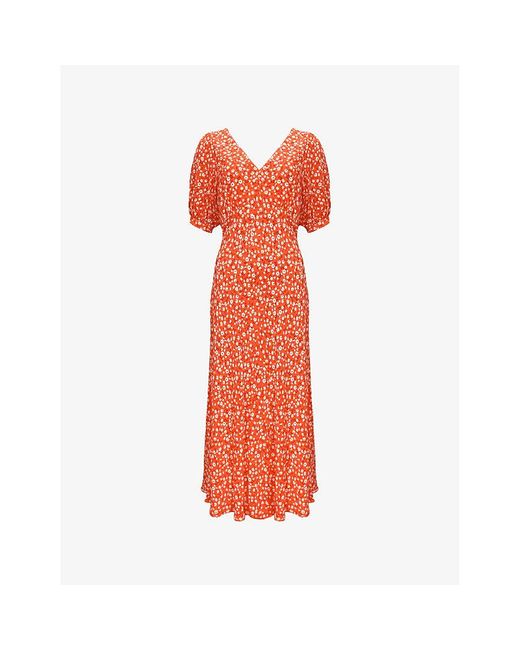 Ro&zo Women's Red Ditsy-Print V-Neck Woven Midi Dress