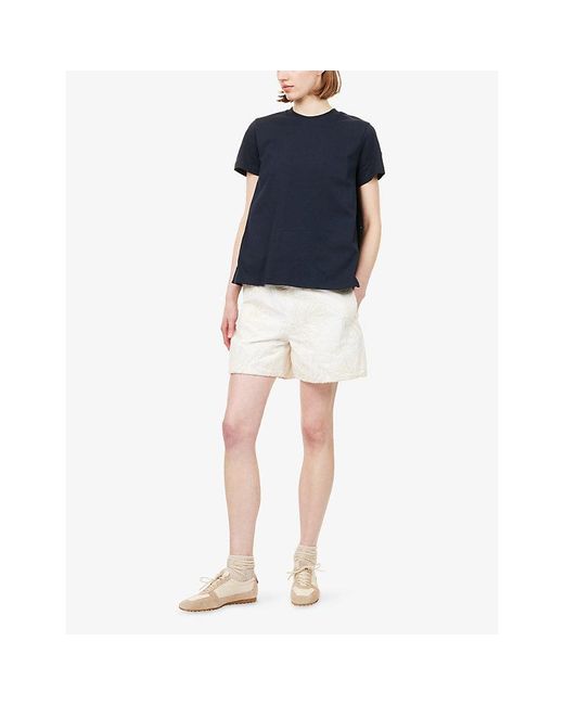 Moncler Blue Embroidered Logo Cotton T-Shirt
