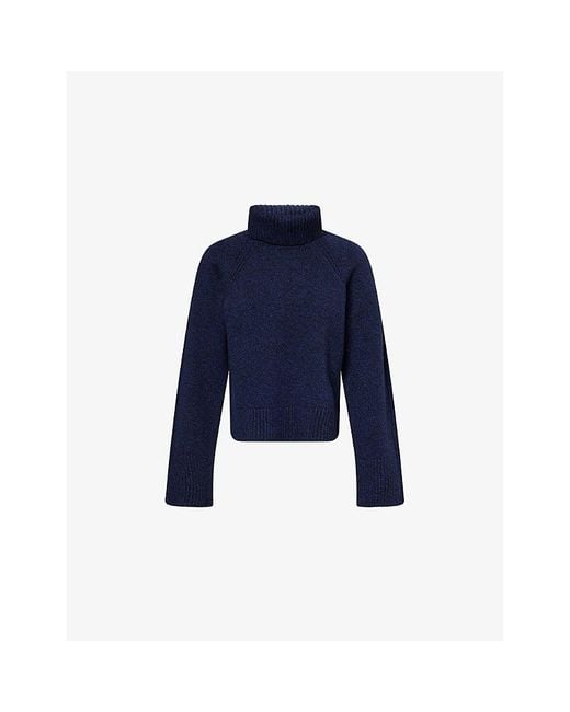 ME+EM Blue Removable Snood-Collar Merino-Wool And Cashmere Jumper