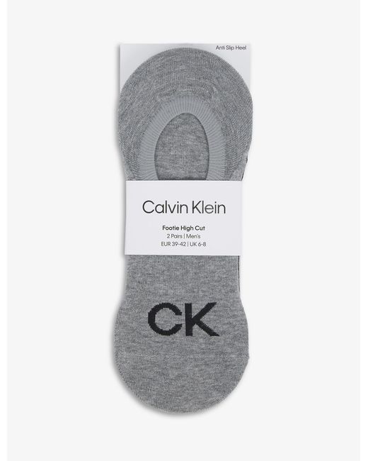 Calvin Klein Pack Of Two Logoprint Cottonblend Noshow Socks in Gray