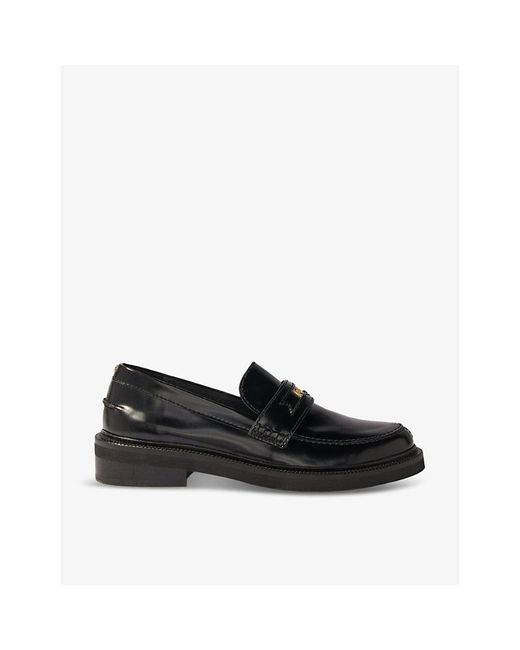 Maje Black Hardware-Embellished Flat Leather Loafers