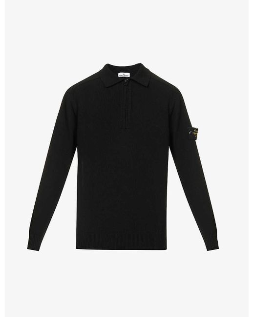 Stone Island Brand-badge Quarter-zip Cotton-knit Jumper in Black for Men |  Lyst