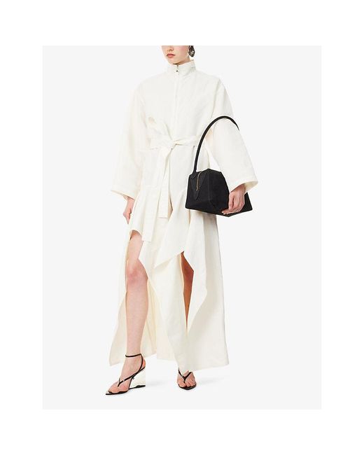 Alaïa White Ruffle-Hem Belted Poplin Jumpsuit