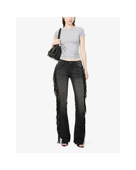 Jaded London Black Fringe Bootcut Stretch-Denim Jeans