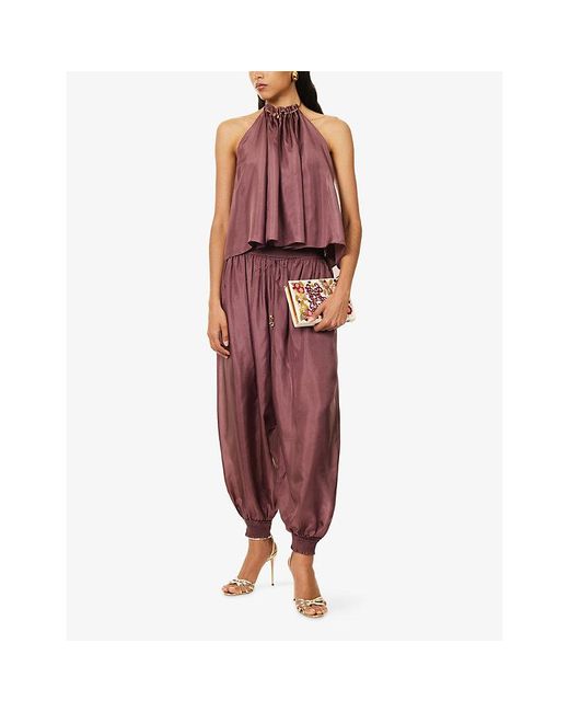 Zimmermann Red Aster Harem Silk Trousers