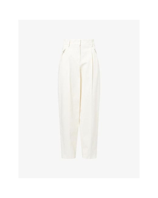 Givenchy White Pleated Tapered-Leg Cotton And Wool-Garbadine Trousers