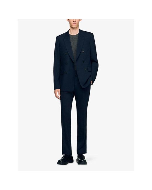 Sandro Blue Regular-Fit Double-Breasted Wool Suit Jacket for men