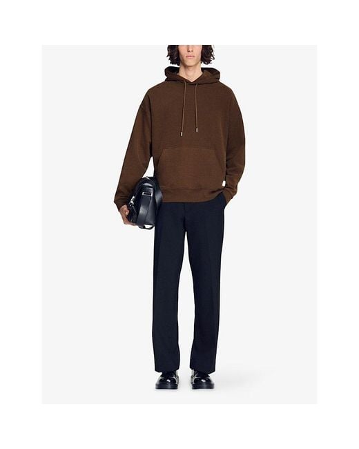 Sandro Brown Oversized Logo-Tag Cotton Hoody for men
