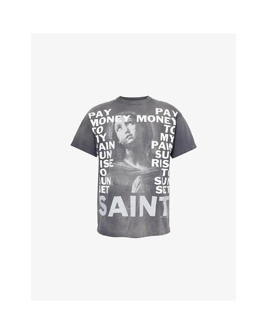 SAINT Mxxxxxx Black Graphic-print Short-sleeved Cotton-jersey T-shirt for men
