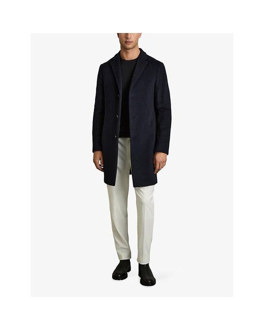 Reiss Blue Gable Single-Breasted Wool-Blend Overcoat for men