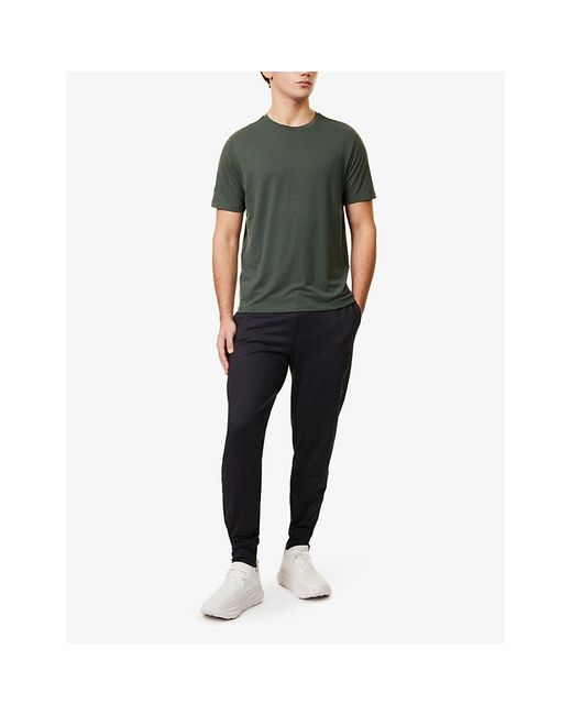 vuori Green Crewneck Contrast Stitching Stretch-Recycled Polyester T-Shirt for men