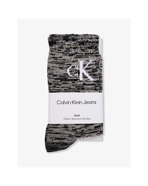 Calvin Klein Gray Branded Crew-length Pack Of Two Cotton-blend Socks