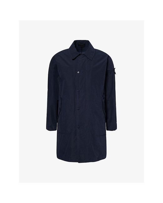 Stone Island Blue David Light-Tc S.I. Ghost Badge Woven Overcoat for men