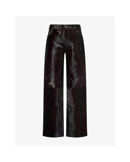Nour Hammour Black Kitty Straight-Leg Pony Hair Trousers