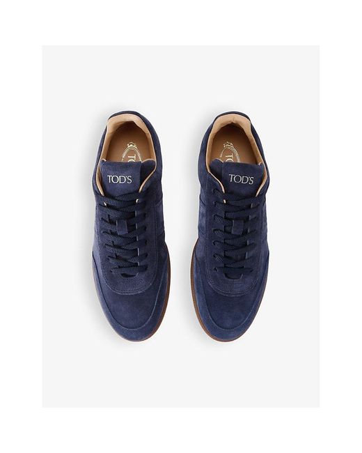 Tod's Blue Casseta Light Panelled Suede Low-Top Trainers for men