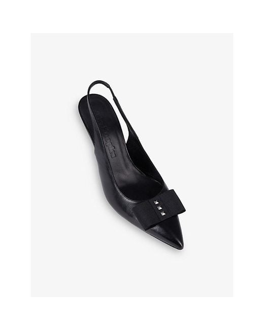 The Kooples Black Bow-Embellished Slingback-Strap Leather Heels