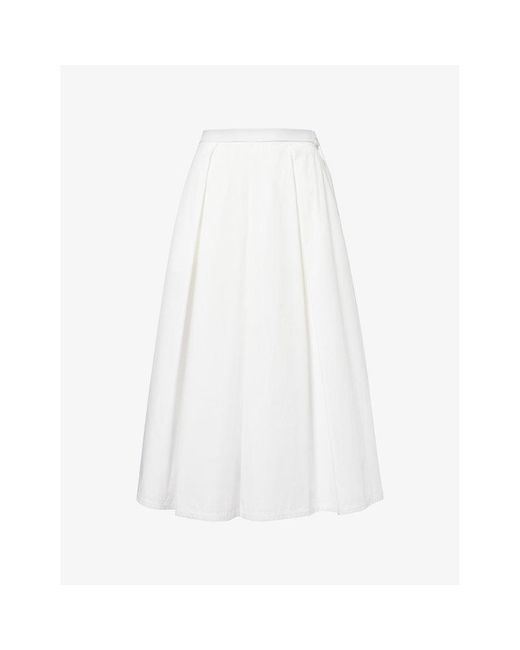 Weekend by Maxmara White Donata Pleated Cotton Midi Skirt