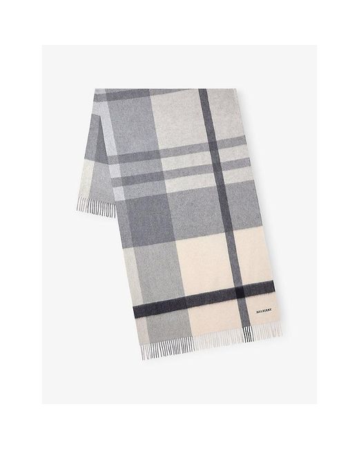 Mulberry Gray Large-Check Merino-Wool Scarf