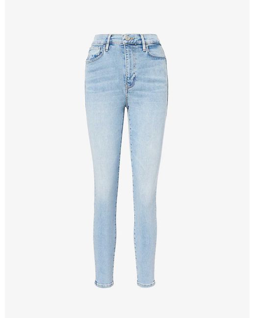 FRAME Blue Logo-embellished Tapered-leg Mid-rise Organic And Recycled Stretch-denim-blend Jeans