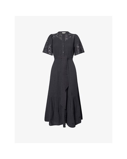 ME+EM Blue Cheesecloth Embroidered Cotton Maxi Dress