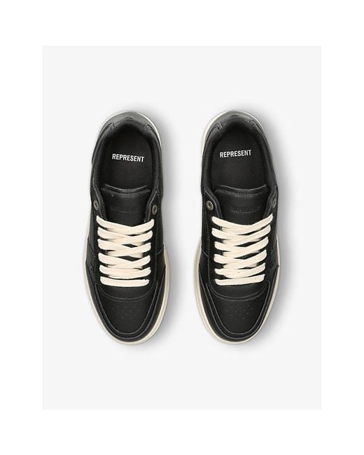 Represent Black Initial Brand-Embossed Leather Low-Top Trainers for men