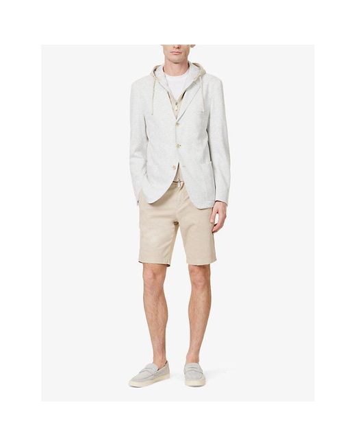 Eleventy White Hooded Notched-lapel Linen And Cotton-blend Blazer for men