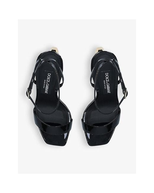 Dolce & Gabbana White Block-logo Leather Heeled Sandals