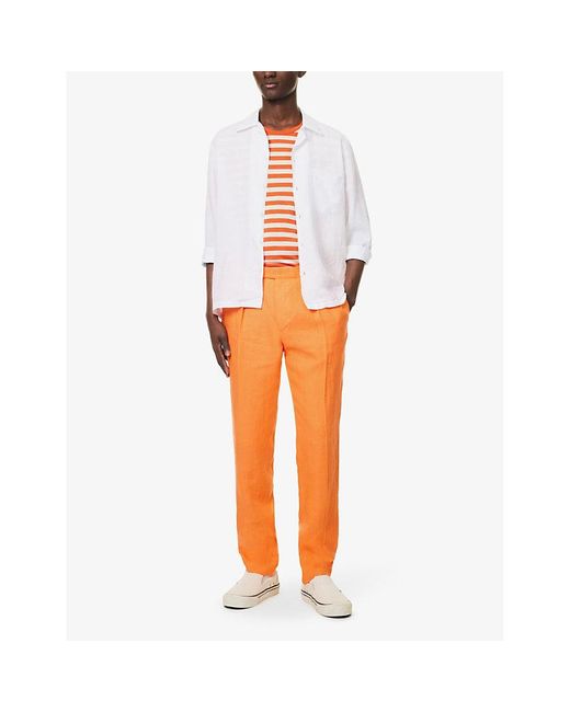 Polo Ralph Lauren Orange Pleated Straight-leg Slim-fit Linen Trousers for men