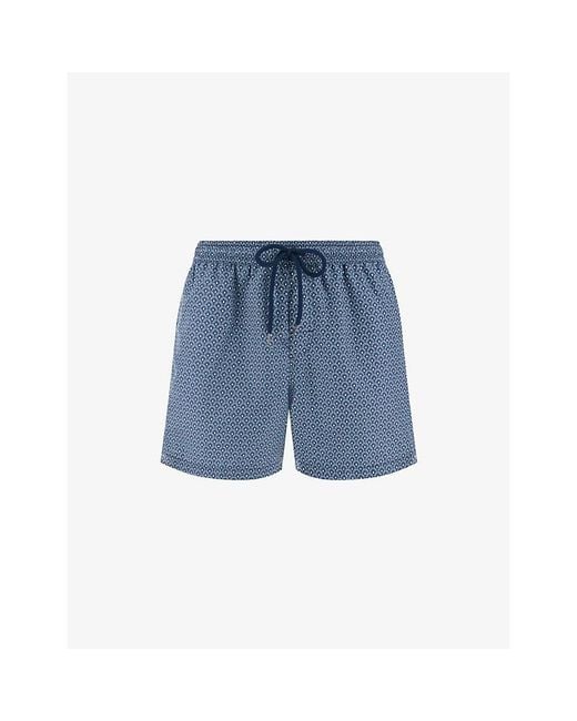 Boggi Blue Geometric-Print Swim Shorts for men
