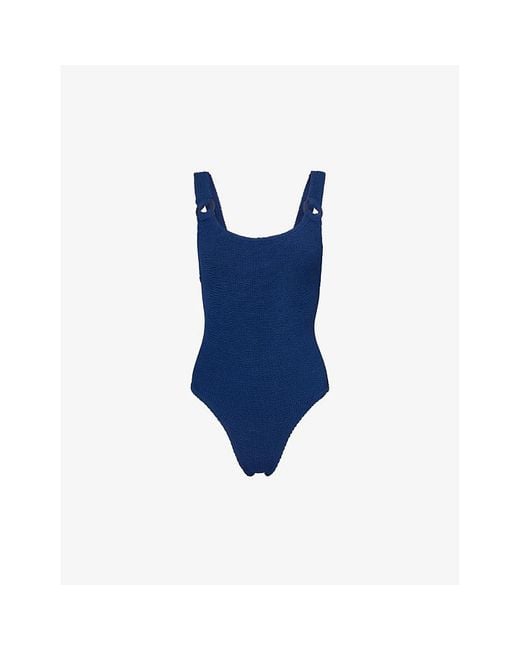 Hunza G Blue Vy Domino Scooped-back Swimsuit