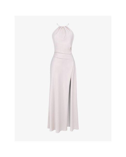 House Of Cb Pink Zanab Halter-Neck Thigh-Split Woven Maxi Dress