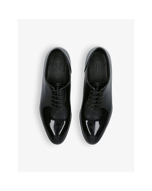 Zegna Black Vienna Whole-cut Patent-leather Oxford Shoes for men