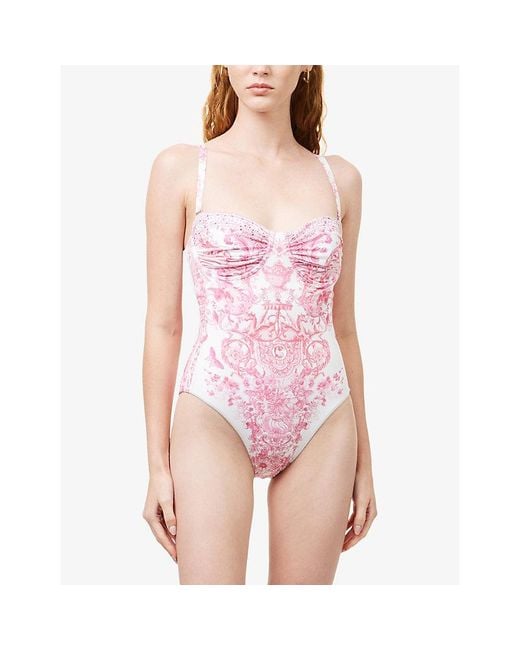 Camilla Pink Floral Sweetheart-Neck Swimsuit