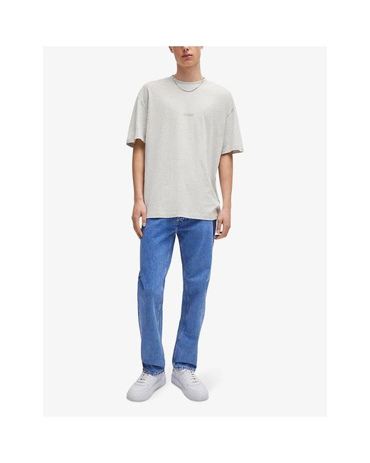 HUGO White Logo-Print Relaxed-Fit Cotton T-Shirt for men