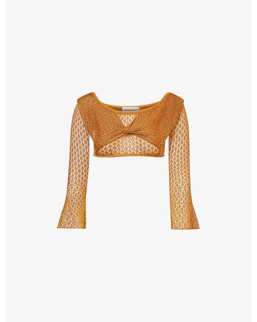 House Of Sunny White Solar Cropped Slim-fit Knitted Top