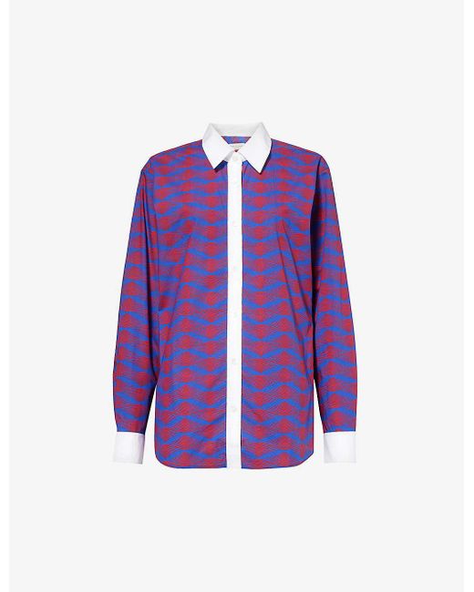 Dries Van Noten Purple Abstract-pattern Contrast-trim Cotton-poplin Shirt