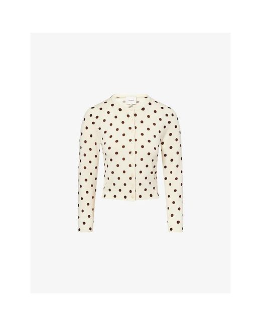 Reformation White Bernadette Polka Dot-Print Merino-Wool Cardigan