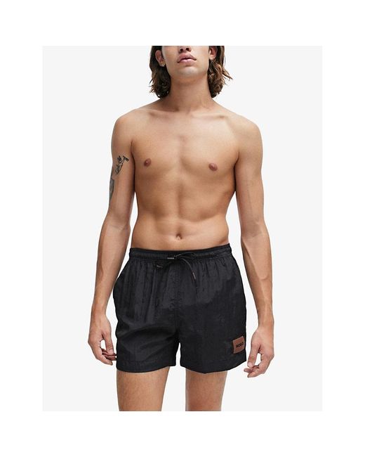 HUGO Black Brand-patch Quick-drying Recycled-nylon Swim Shorts for men