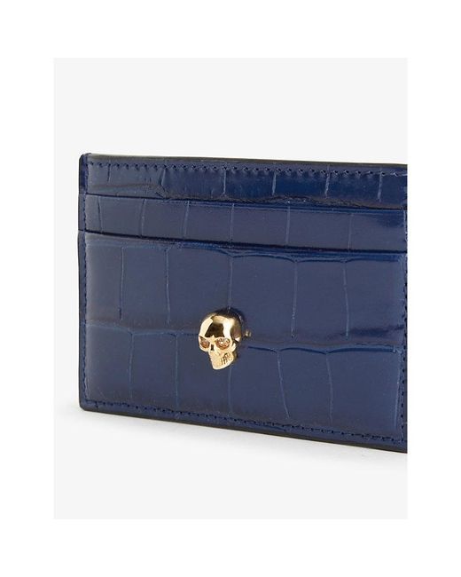 Alexander McQueen Blue Vy/black Classic Skull Leather Card Holder