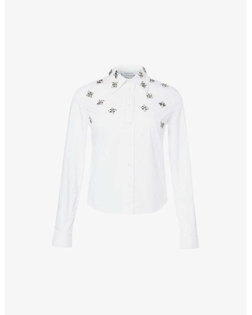 Rabanne White Haut Floral-embellished Regular-fit Cotton-poplin Shirt