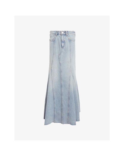 AllSaints Blue Alma Panelled Denim Maxi Skirt